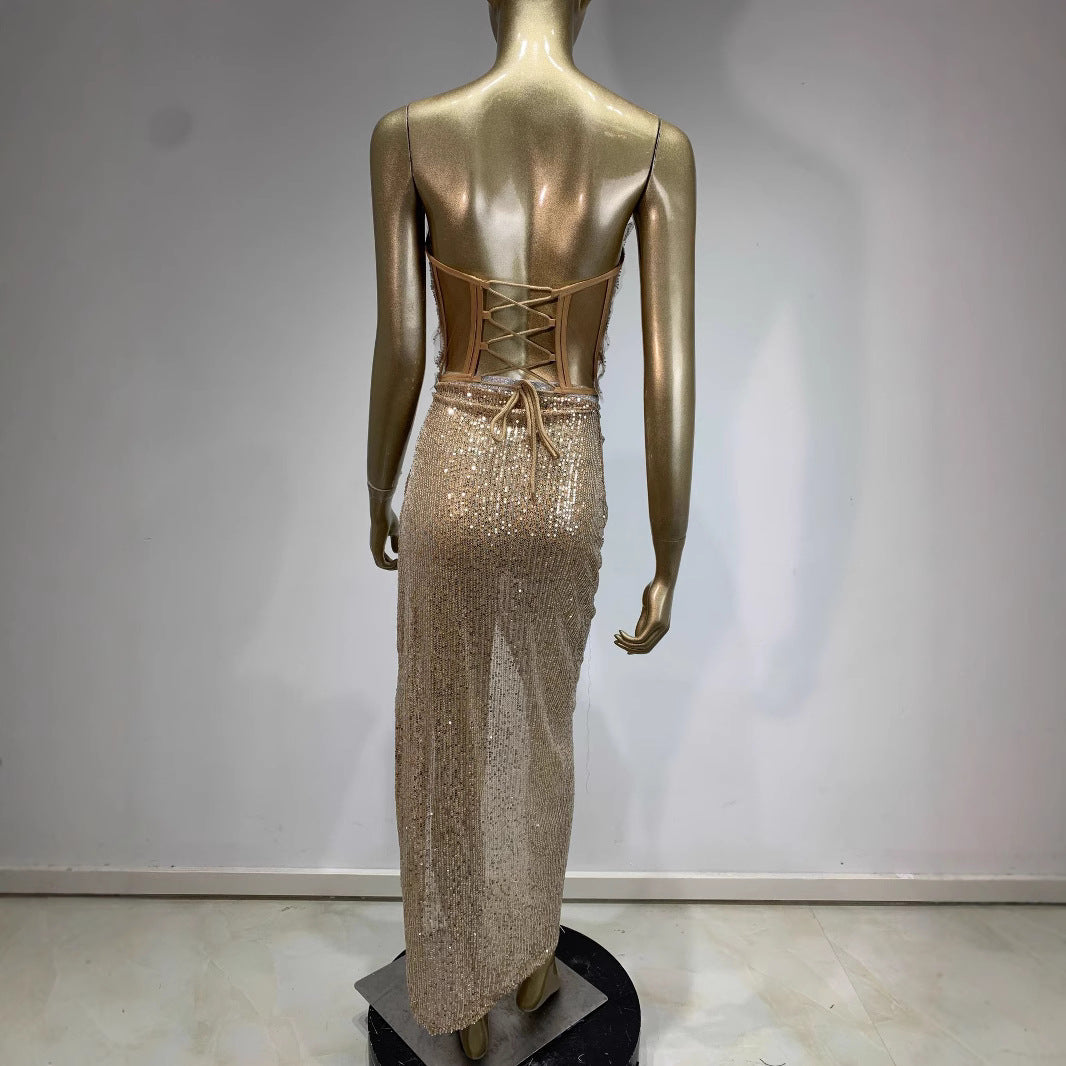 Bodycon Jurk Dames - Strapless Maxi Avondjurk Abrikoos