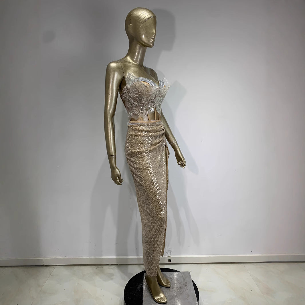 Bodycon Jurk Dames - Strapless Maxi Avondjurk Abrikoos