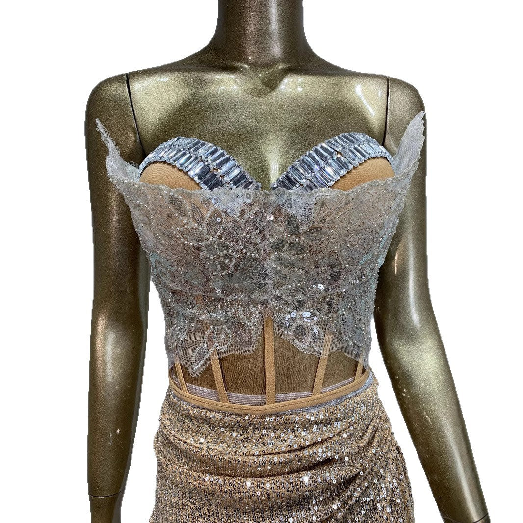 Bodycon Jurk Dames - Strapless Maxi Avondjurk Abrikoos