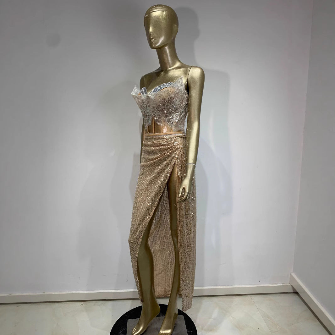 Bodycon Jurk Dames - Strapless Maxi Avondjurk Abrikoos